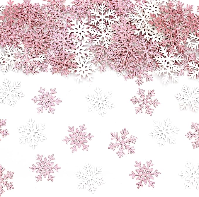 200PC Pink Glitter Snowflake Confetti Winter Onderland Decorations Paper by Vofrise