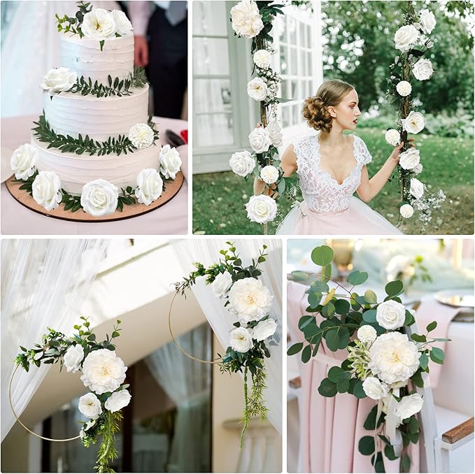 AmyHomie White Artificial Flowers Combo Silk Mix Peony Rose Hydrangea Daisy - Image 3