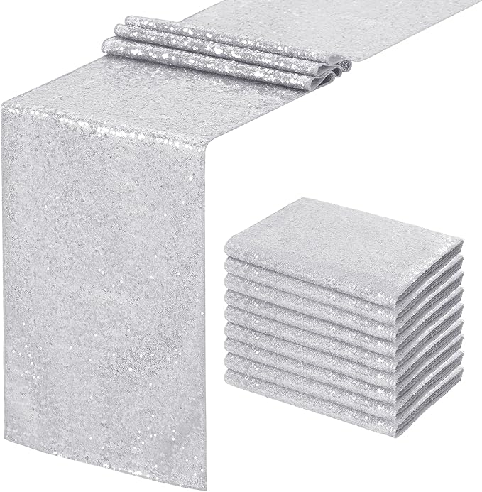 Silver Sequin Table Runners 10 Packs 12x108 Inches Holiday Celebration Sparkly by SoarDream