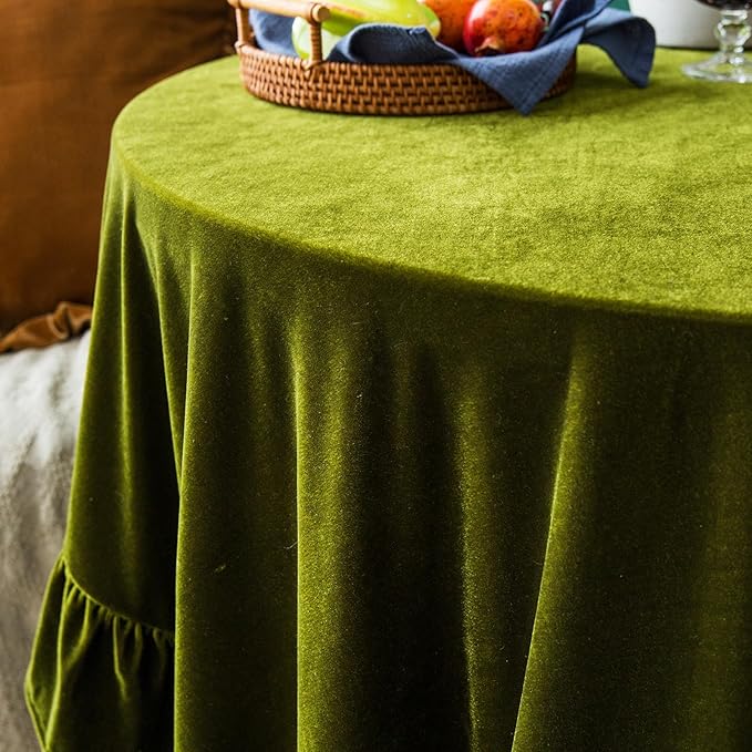 Velvet Tablecloth Luxurious Solid Round Table Cloth, Oblong Retro Farmhouse - Image 3