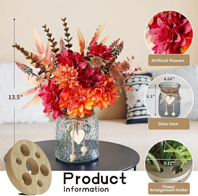 Fake Fall Flowers in Vase, Faux Flowers in Vase, Fall Floral Arrangement - Image 5