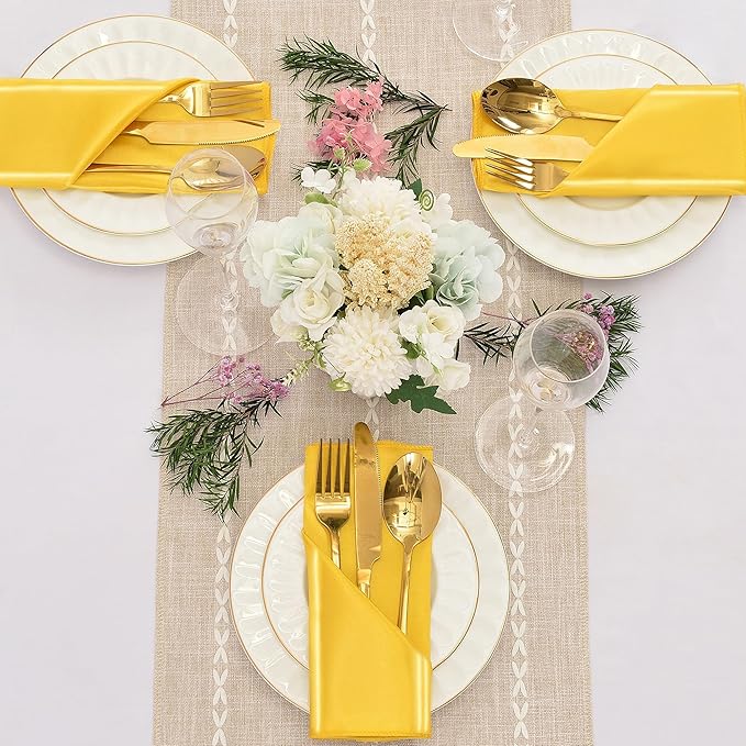 50 Pieces Gold Satin Napkins, Silky Soft Smooth Washable Napkins - Image 2