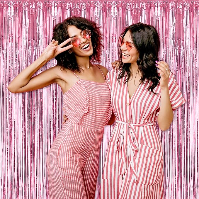 6 Pack Pink Foil Fringe Curtains Backdrop, 3.28 x 8.2 Ft Metallic Streamers - Image 7