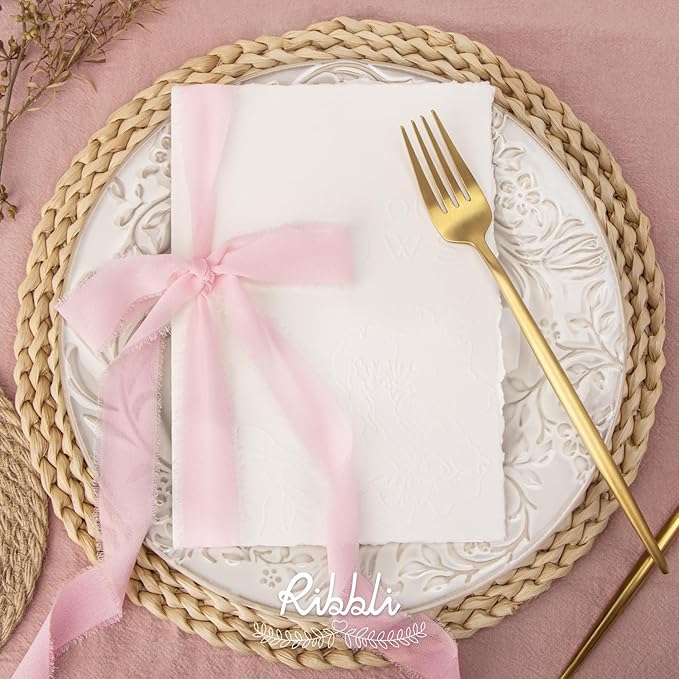 Ribbli Pale Blush Ribbon 1 Inch x 3 Rolls Total 24 Yards Light Pink Handmade - Image 2