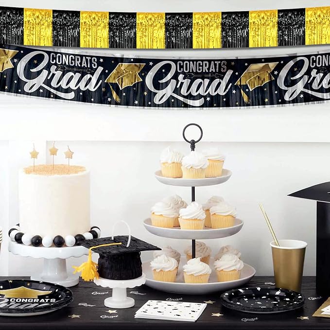 6 Pack 10 Feet Black Gold Foil Fringe Garland Metallic Tinsel Streamers Banner - Image 5