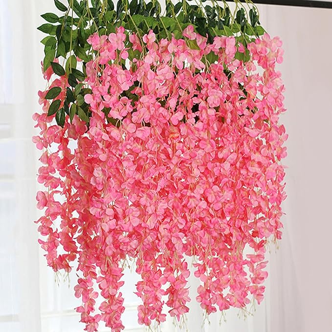 24 Pack Dark Pink Wisteria Hanging Flowers Garland, 3.77 Feet Artificial Flower - Image 7