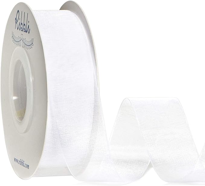 Ribbli White Sheer Organza Ribbon, 1 Inches x Continuous 50 Yard Use by Ribbli