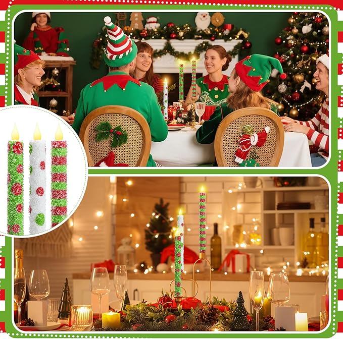 Baquler 6 Pcs Christmas Flameless Taper Candles 10.6 Inch Elf Theme Candles - Image 7