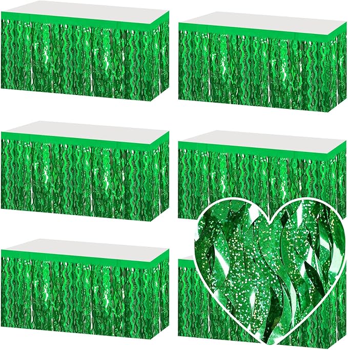 6 Pack 29x108 Inch Green Wave Foil Fringe Table Skirts Metallic Banner by Mebiornt