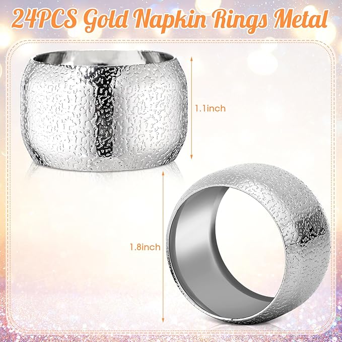 Lallisa 24 Pcs Gold Napkin Rings Metal Napkin Ring Holders - Image 2