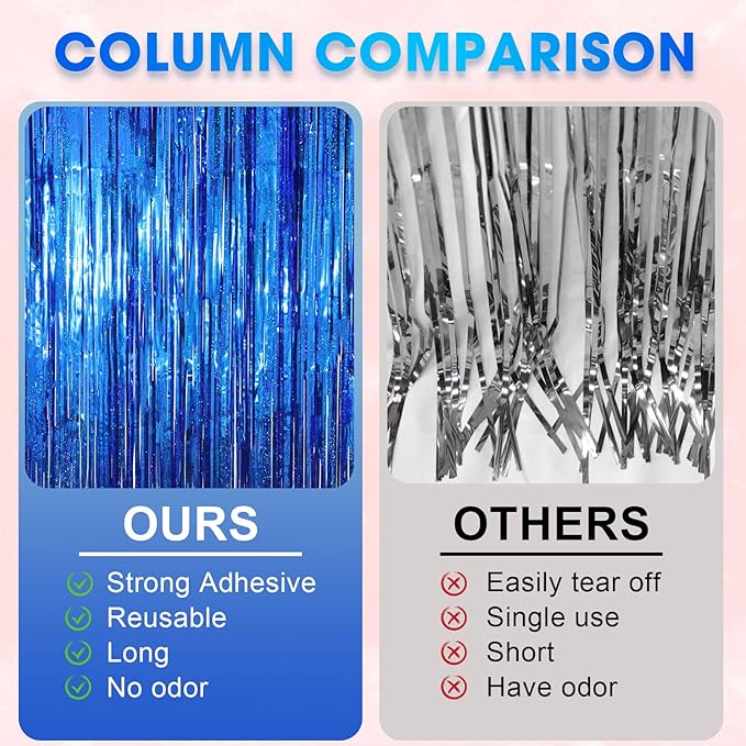 2 Pack Blue Tinsel Foil Fringe Curtains, Metallic Tinsel Party Streamers - Image 4