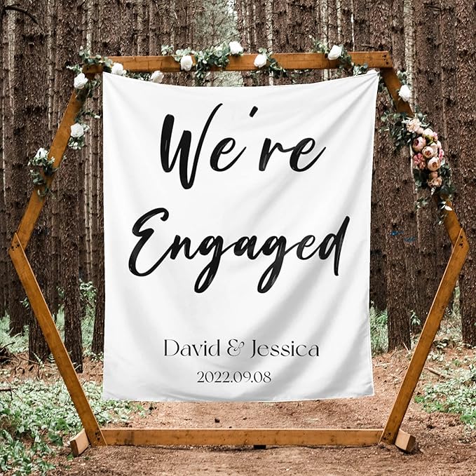 We're Engaged Backdrop, Custom Tapestry by DEVONDESIGN