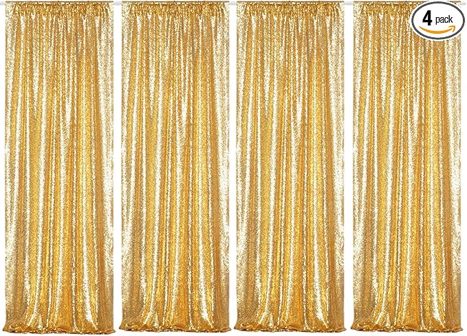 Poise3EHome Gold Sequin Backdrop Curtains, 4 Panels 2FTx8FT Glitter Background by Poise3EHome