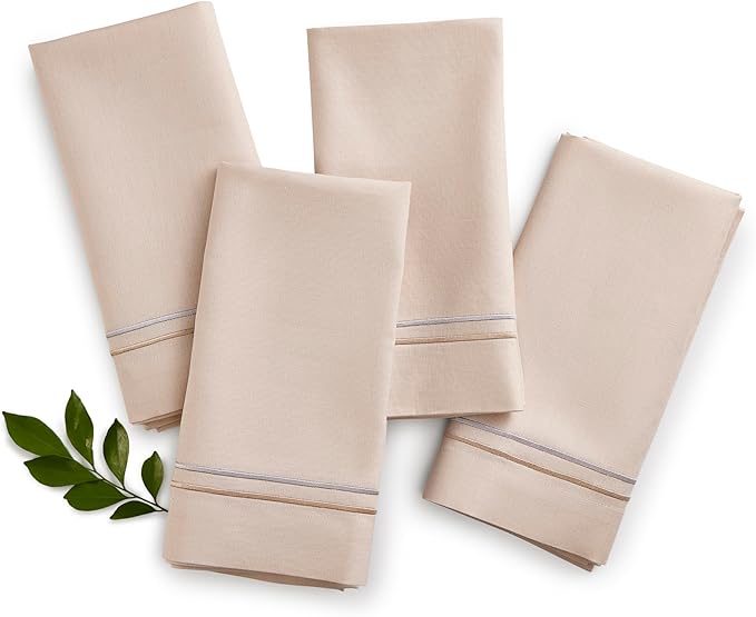 Cotton Linen Dinner Napkins 20 x 20 Inch – Summer Beige Napkins Set of 4 – by HomeEkaa