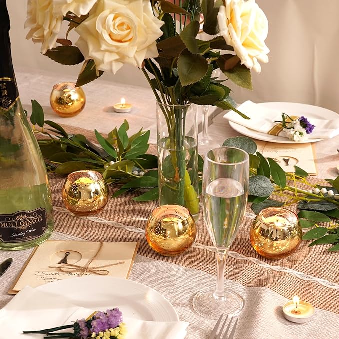 Homemory 12 Pcs Gold Votive Candle Holders, Round Mercury Glass Candle Holder - Image 3
