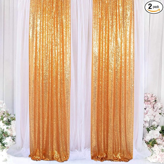 ShinyBeauty Gold Sequin Curtains 2 Panels 2FTx8FT by ShinyBeauty