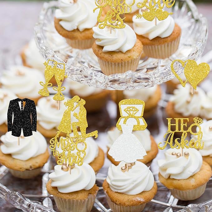 30 Pack Bride to be Cupcake Toppers Glitter Diamond Ring I Do Love Cupcake - Image 4