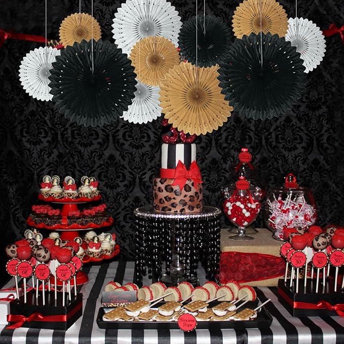 18 Pcs Black Gary Gold Hanging Paper Fan, Hanging Honeycomb Round Paper Fans - Image 5