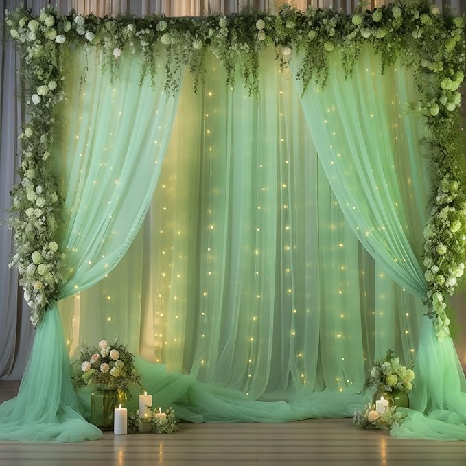 10×10ft Green Tulle Backdrop Curtain - Image 7