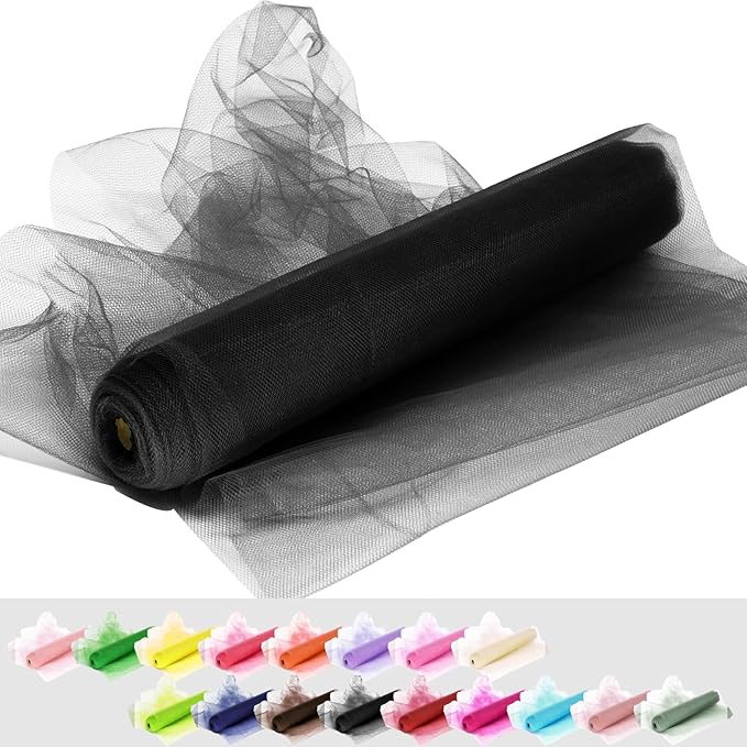 Black Tulle Fabric Rolls, 54 Inch by 10 Yards Tulle Ribbon by AblemeDeco