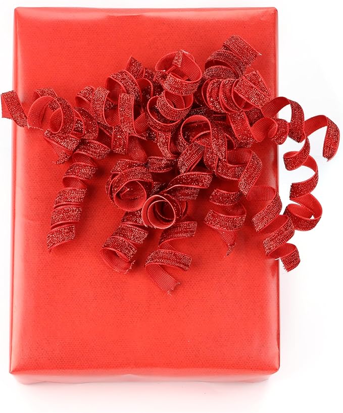 6" Metallic Glitter Red Self Adhesive Curly Ribbon Gift Wrap Bows - Image 6