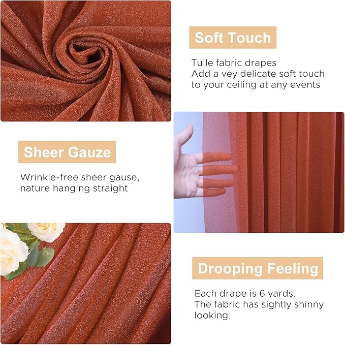 Wokceer Wedding Arch Draping Fabric Terracotta 28.7" x 20FT Sheer Drapes - Image 2