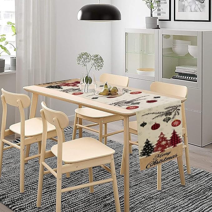 Merry Christmas Table Runner, Winter Xmas Holiday Kitchen Dining Table - Image 3