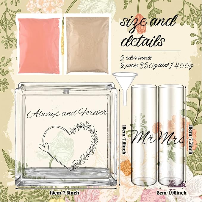 Wedding Unity Sand Set Include Vases Square Glass Jar Container 12 oz Sand - Image 3