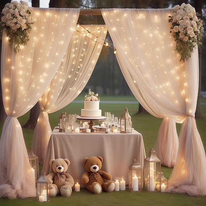 10×10ft Champagne Tulle Backdrop Curtain - Image 3