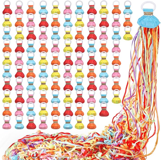 No Mess Streamers 100pack, Colorful Confetti Poppers, Hand Throw Party Poppers by Slofunife