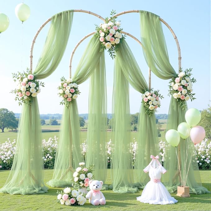 Wedding Arch Draping Fabric Backdrop 2 Panel 30" x 19Ft Sage Green Drapes - Image 3