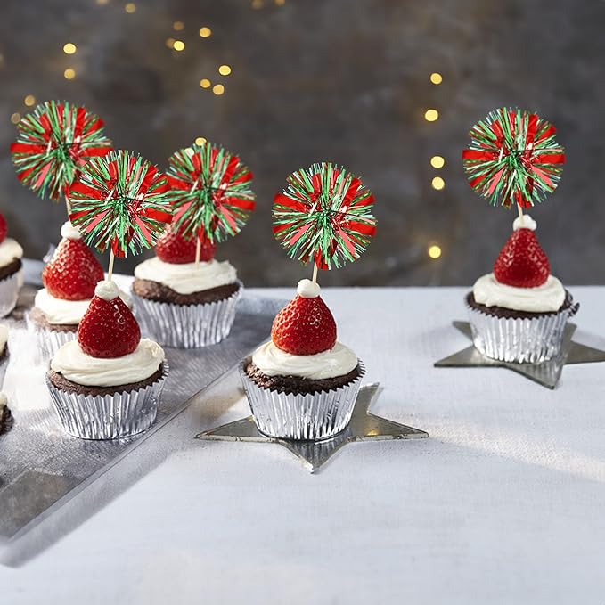 Ephlyn 30Pcs Foil Firework Cupcake Toppers Sparkle Tinsel Drink Birthday Cake - Image 7