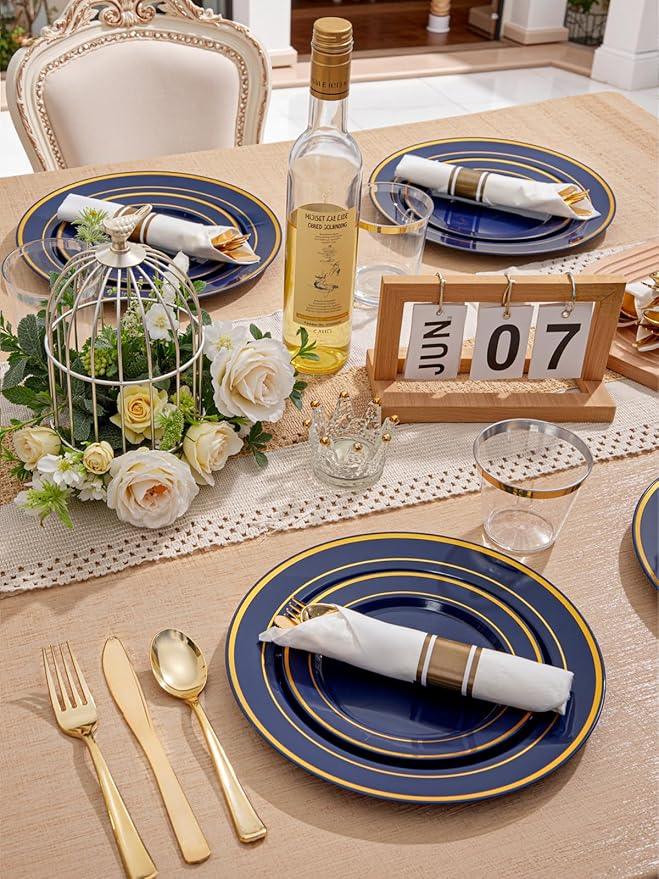 350PCS Blue and Gold Plastic Plates - Image 3