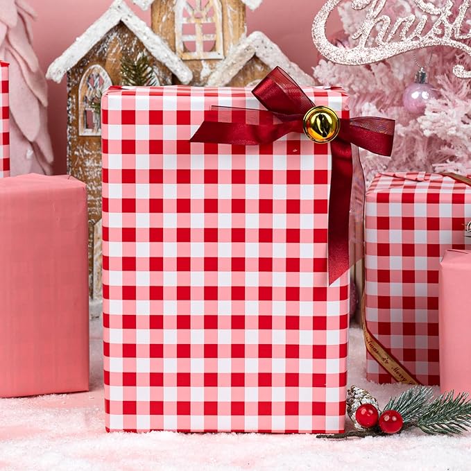 Burymento Red Checkerboard Wrapping Paper, Gift Wrap - Image 2
