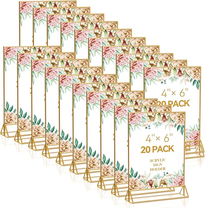 20PCS Acrylic Sign Holder, 4x6 Double Sided Gold Picture Frame Clear Wedding by kuchisity