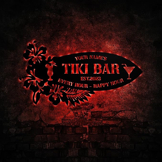 Personalized Tiki Bar Decor LED Tin Metal Sign Wall Art, Backyard Grill Pool - Image 4