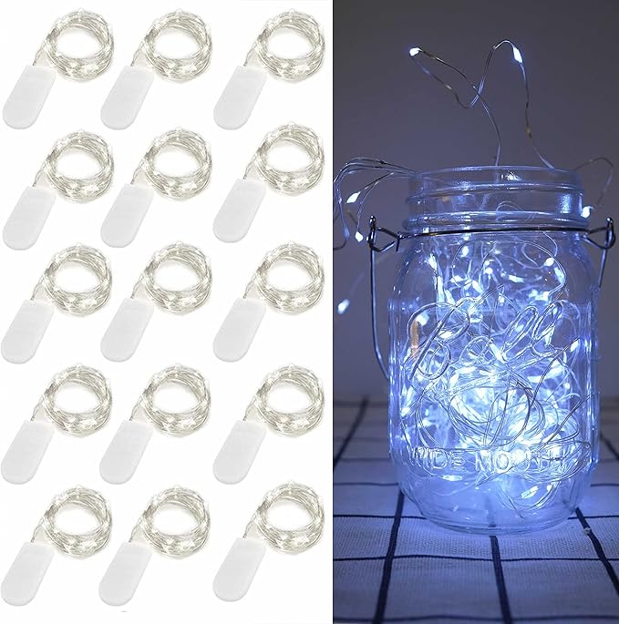 15 Pack Fairy Lights Battery Operated, 6.6ft 20 LED Mason Jar Lights Silver by Decorman