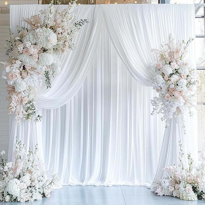 10ftx12ft Wrinkle Free White Backdrop Curtain, 8 Panels 12FT Height White - Image 6