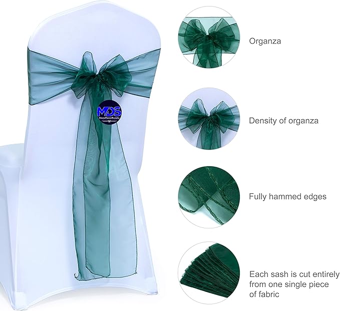 MDS Pack of 125 PCS Organza Chair Sashes Wider Dining Chair Bows Ribbon Tie Back - Image 2