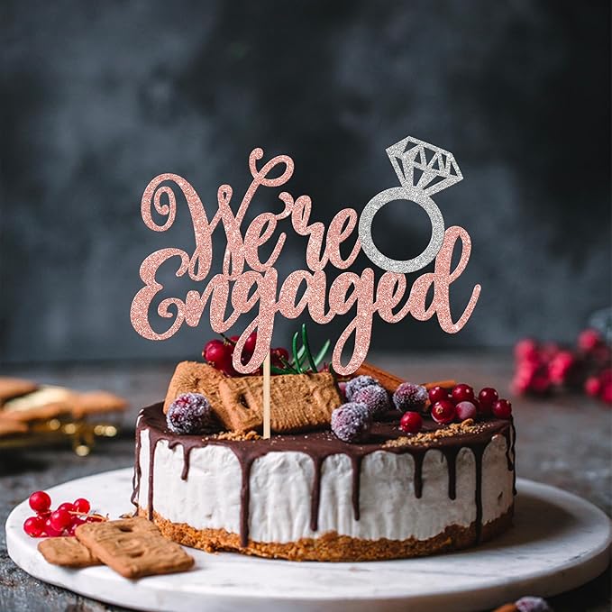 1 PCS We're Engaged Cake Topper Glitter Diamond Ring Wedding Engagement Cake - Image 7
