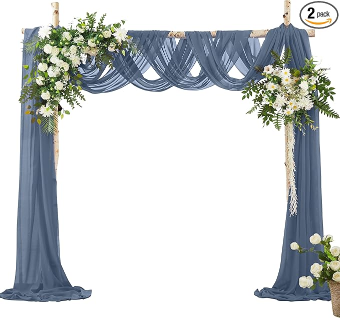 VACVELT Wedding Arch Draping Fabric Dusty Blue Chiffon, 2 Panels Sheer Drapes by VACVELT