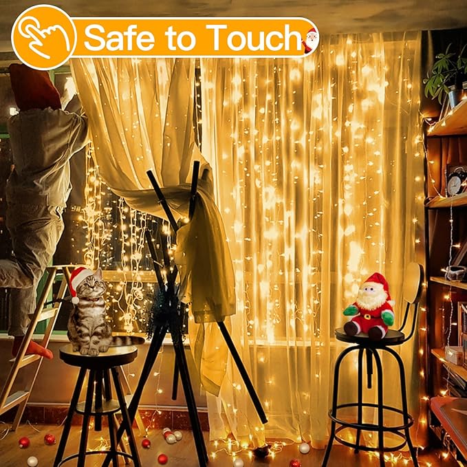 Ollny Christmas Curtain Lights 300 LED 9.8 FTx9.8 FT, Outdoor Waterproof - Image 5