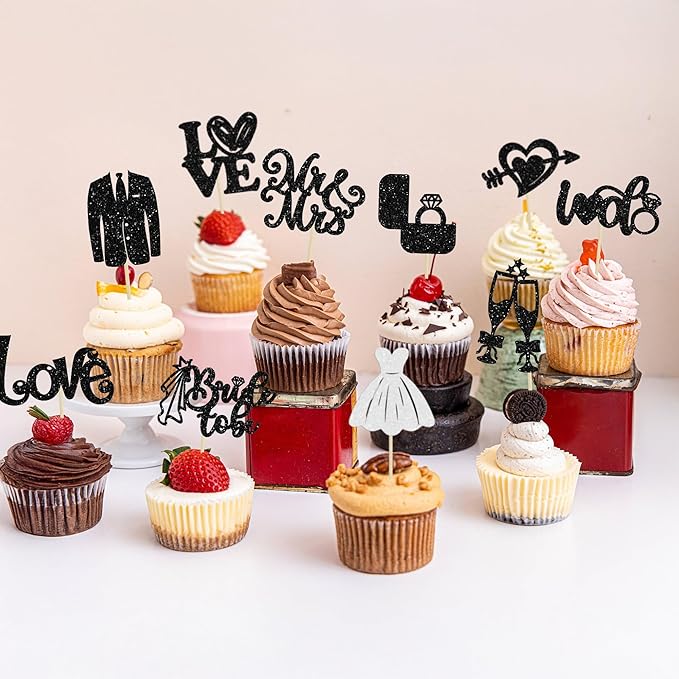 Ephlyn 30Pcs Bride to be Cupcake Toppers Glitter Wedding Cake Topper - Image 6
