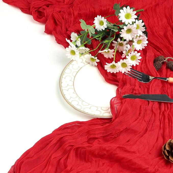 6 Pack Red Cheesecloth Fall Table Runner 10ft Boho Gauze Fabric Cheese Cloth - Image 7