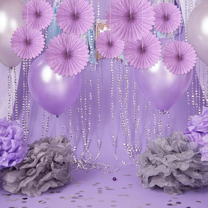 20 Pcs Light Purple Hanging Paper Fan, Round Paper Fans Decorations Set - Image 4
