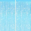 GCB 2Pack Macaron Blue Metallic Tinsel Foil Fringe Curtains, Pastel Blue Door by GCBPartyDecorations