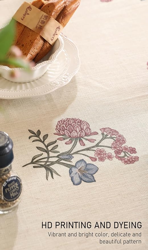 ISAENNE Designer Linen Light Beige Small Round Tablecloth, French Colorful - Image 3