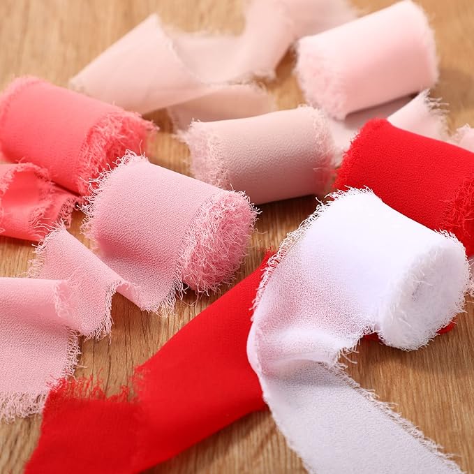 6 Rolls Handmade Fringe Chiffon Silk Ribbon 1.5" x 3 Yd Colorful Ribbon - Image 5