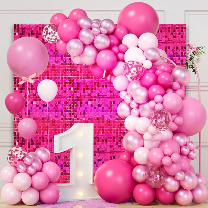 12PCS Fuchsia Shimmer Wall Backdrop, Laser Square Sequin Photo Backdrops Panel - Image 3