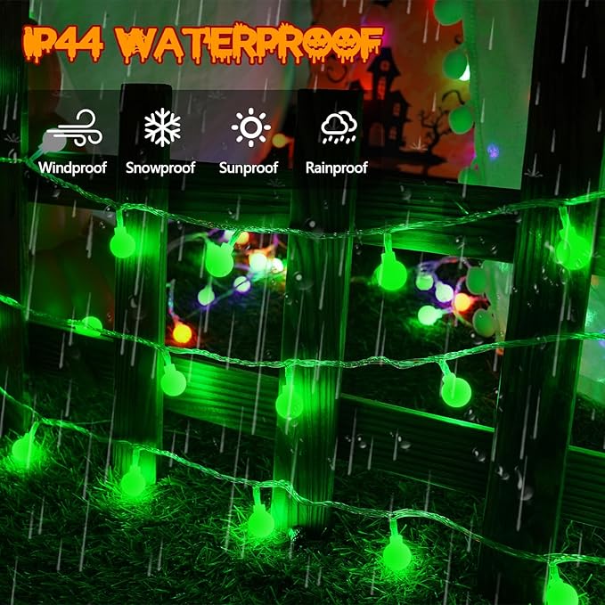 Connectable Green Halloween Lights Outdoor Indoor - 43FT 100LED Globe String - Image 3